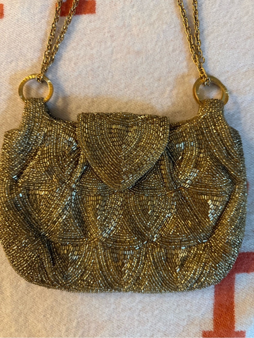 Walborg Gold Beaded Clutch with Chain Strap